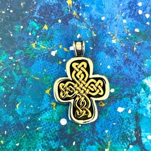 RARE James Avery Unisex Sterling Cross with 14k Gold Woven Pattern. Stunning!